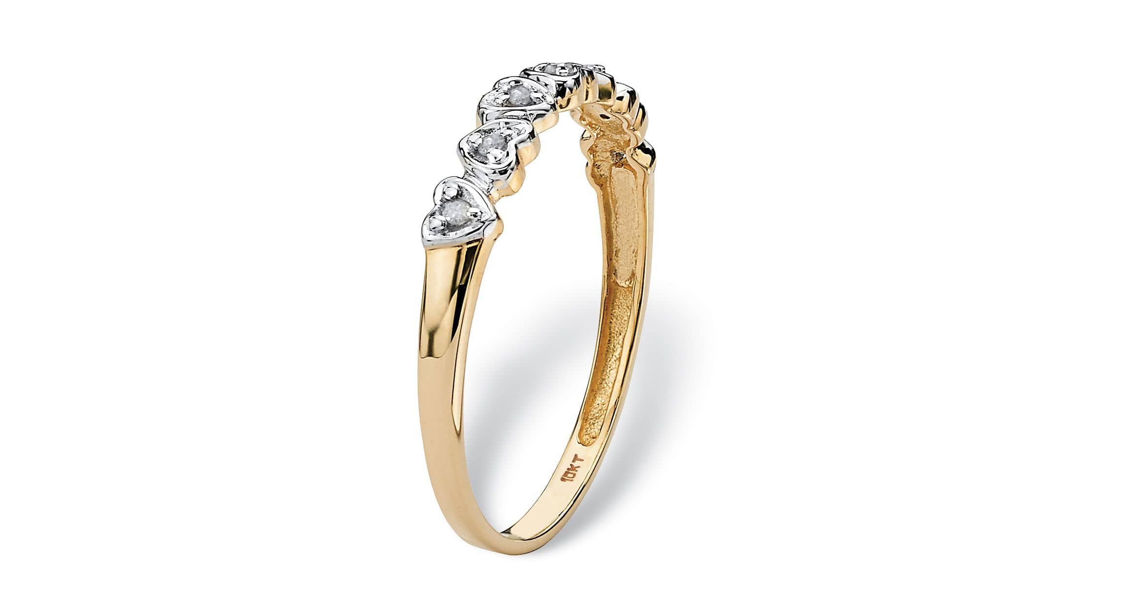 Diamond Accent Solid 10k Gold Multi-Heart Promise Band Ring