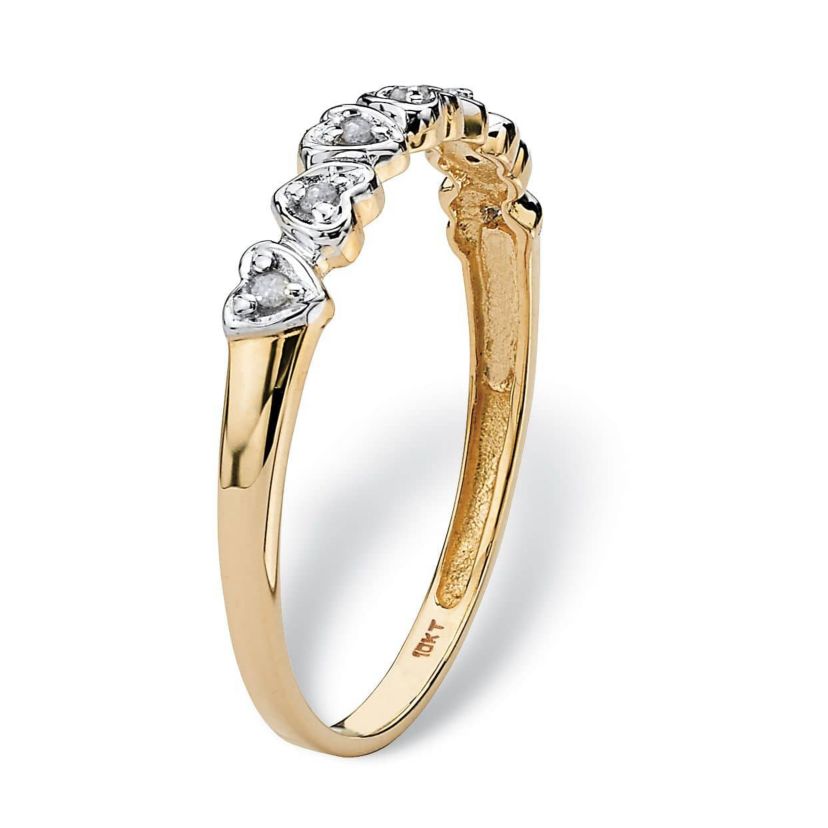 Diamond Accent Solid 10k Gold Multi-Heart Promise Band Ring