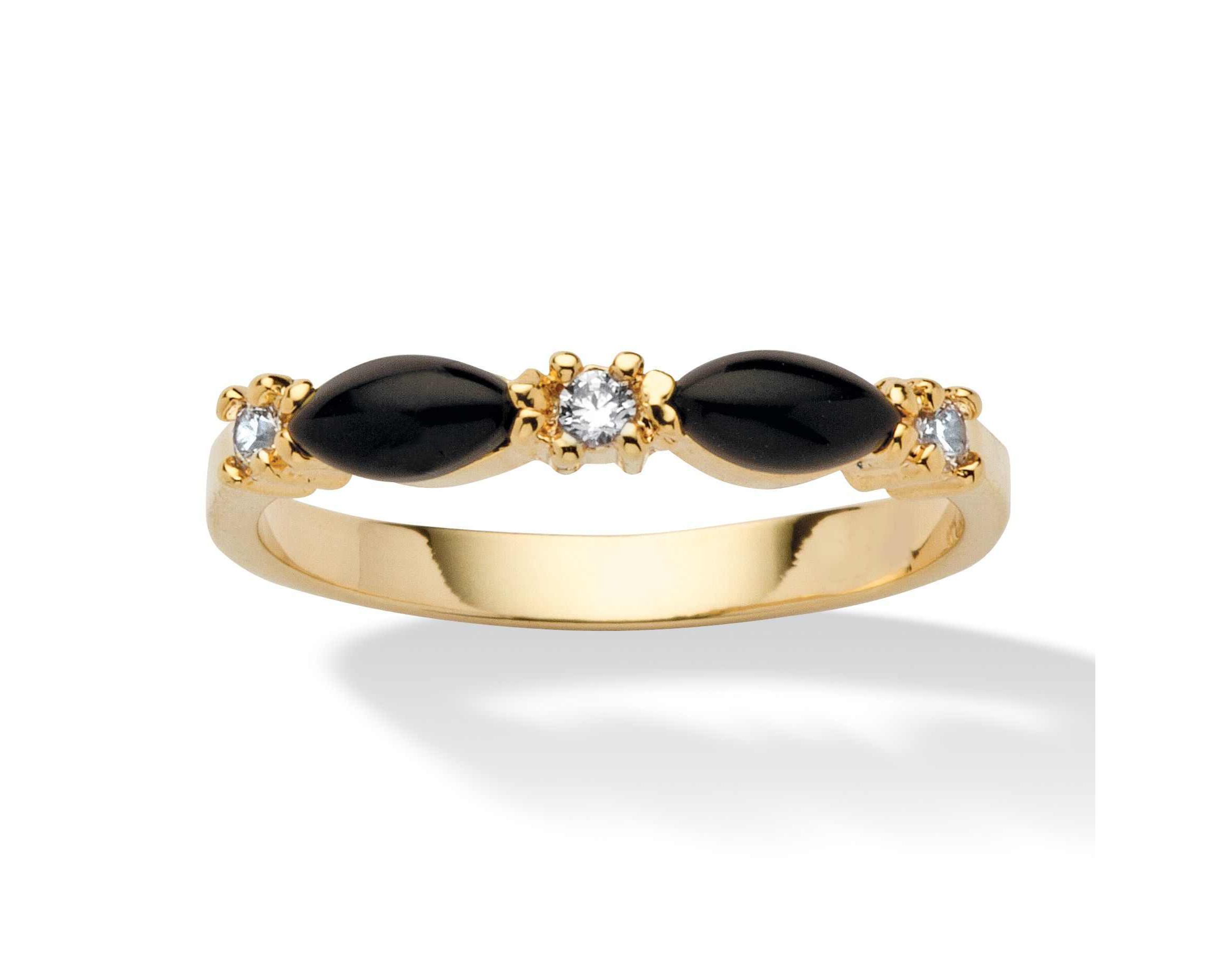 Marquise-Shaped Genuine Onyx Crystal Accent Yellow Gold-Plated Band Ring