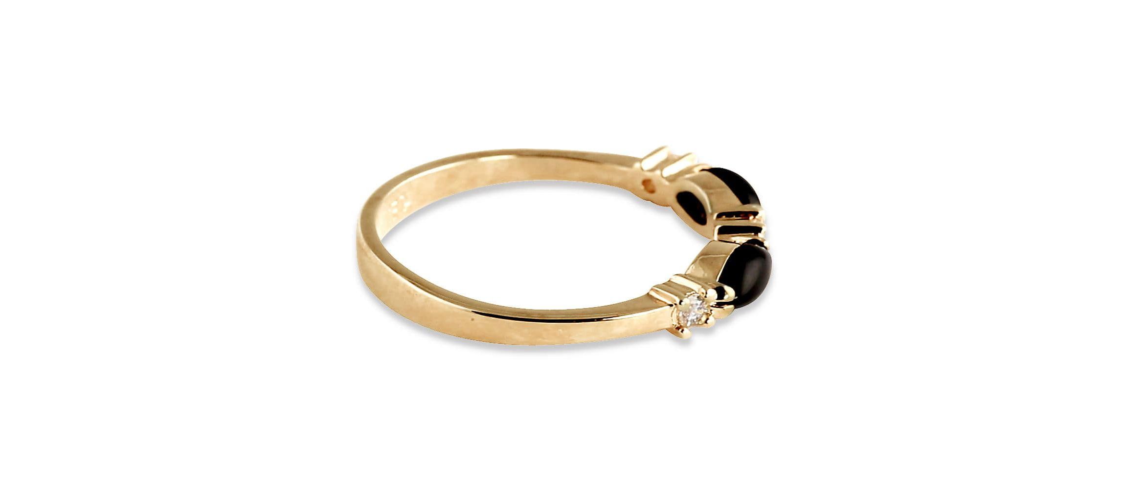 Marquise-Shaped Genuine Onyx Crystal Accent Yellow Gold-Plated Band Ring