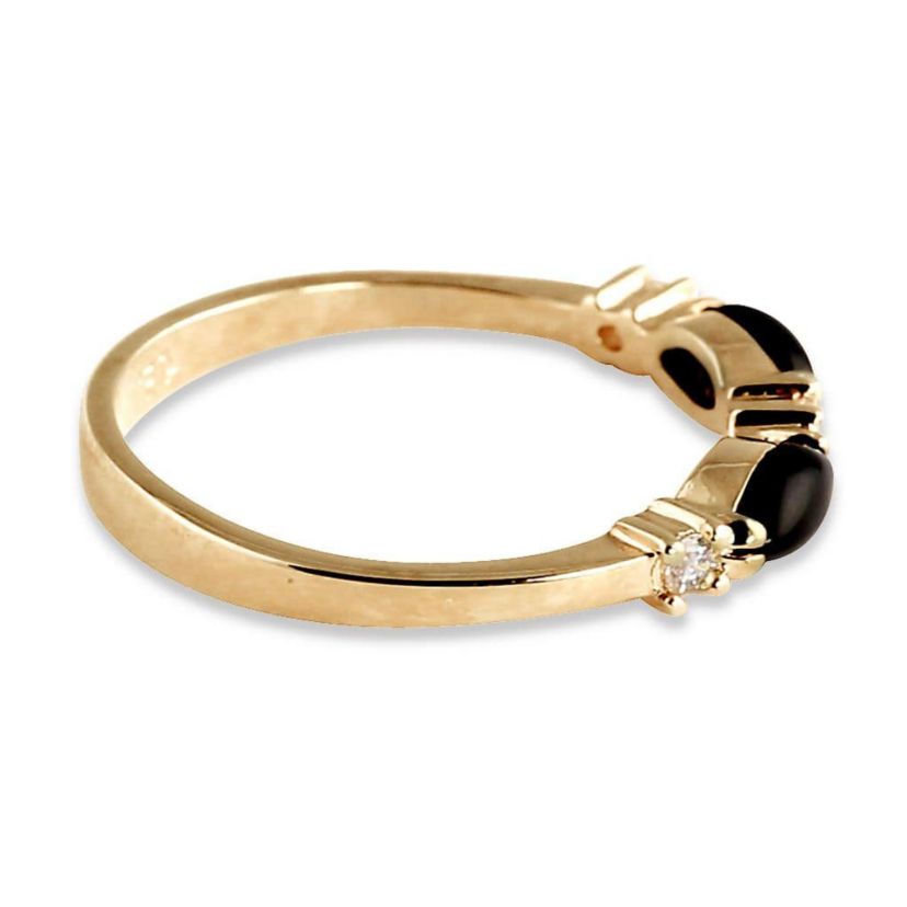 Marquise-Shaped Genuine Onyx Crystal Accent Yellow Gold-Plated Band Ring