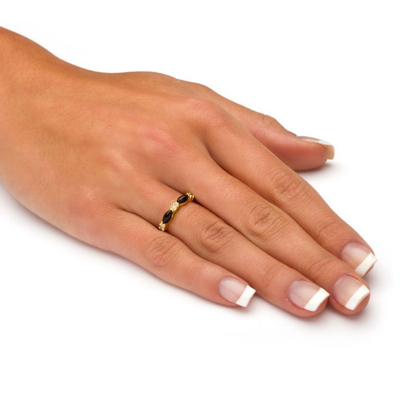 Marquise-Shaped Genuine Onyx Crystal Accent Yellow Gold-Plated Band Ring
