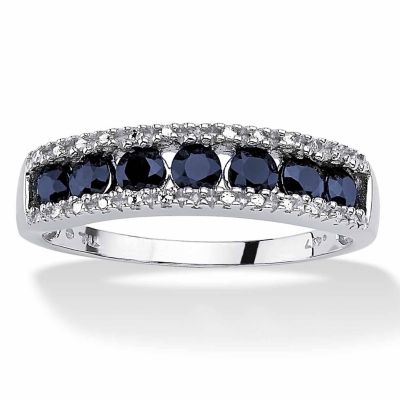 Seta Jewelry 1.06 TCW Genuine Blue Sapphire and Diamond Accent 10k White Gold Ring