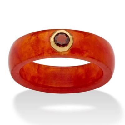 Seta Jewelry .30 TCW Round Genuine Garnet and Genuine Red Jade 10k Yellow Gold Band Ring