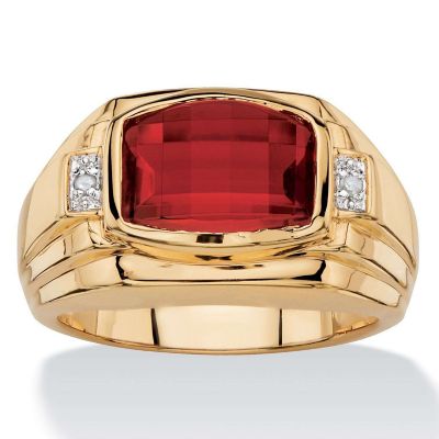 Seta Jewelry Lab Created Men's 2.77 TCW Cushion-Cut Created Red Ruby and Diamond Accent Ring Yellow Gold-Plated, 11