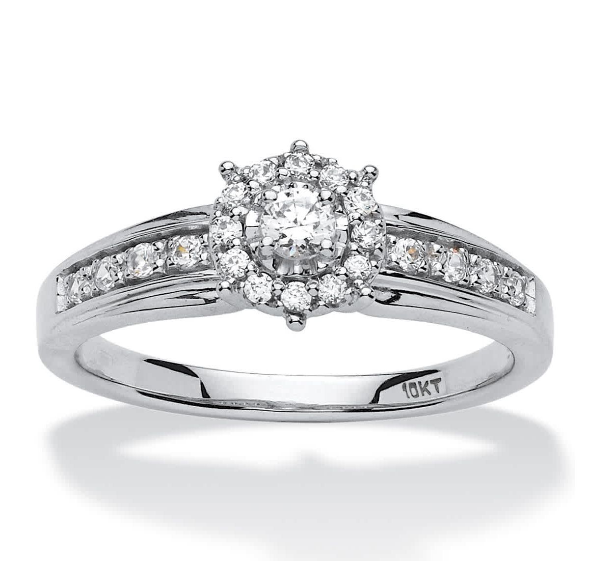1/4 TCW Round Diamond Halo Engagement Ring in 10k White Gold