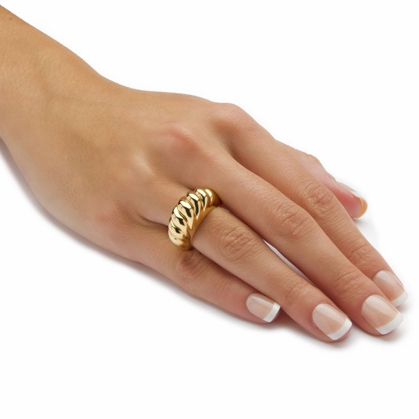 14k Gold Ultra-Lightweight Nano Diamond Resin Filled Shrimp-Style Dome Ring