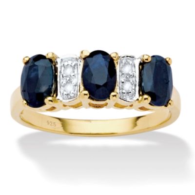 Seta Jewelry 1.86 TCW Oval-Cut Genuine Blue Sapphire and Diamond Accent Ring in 18k Gold-plated Sterling Silver