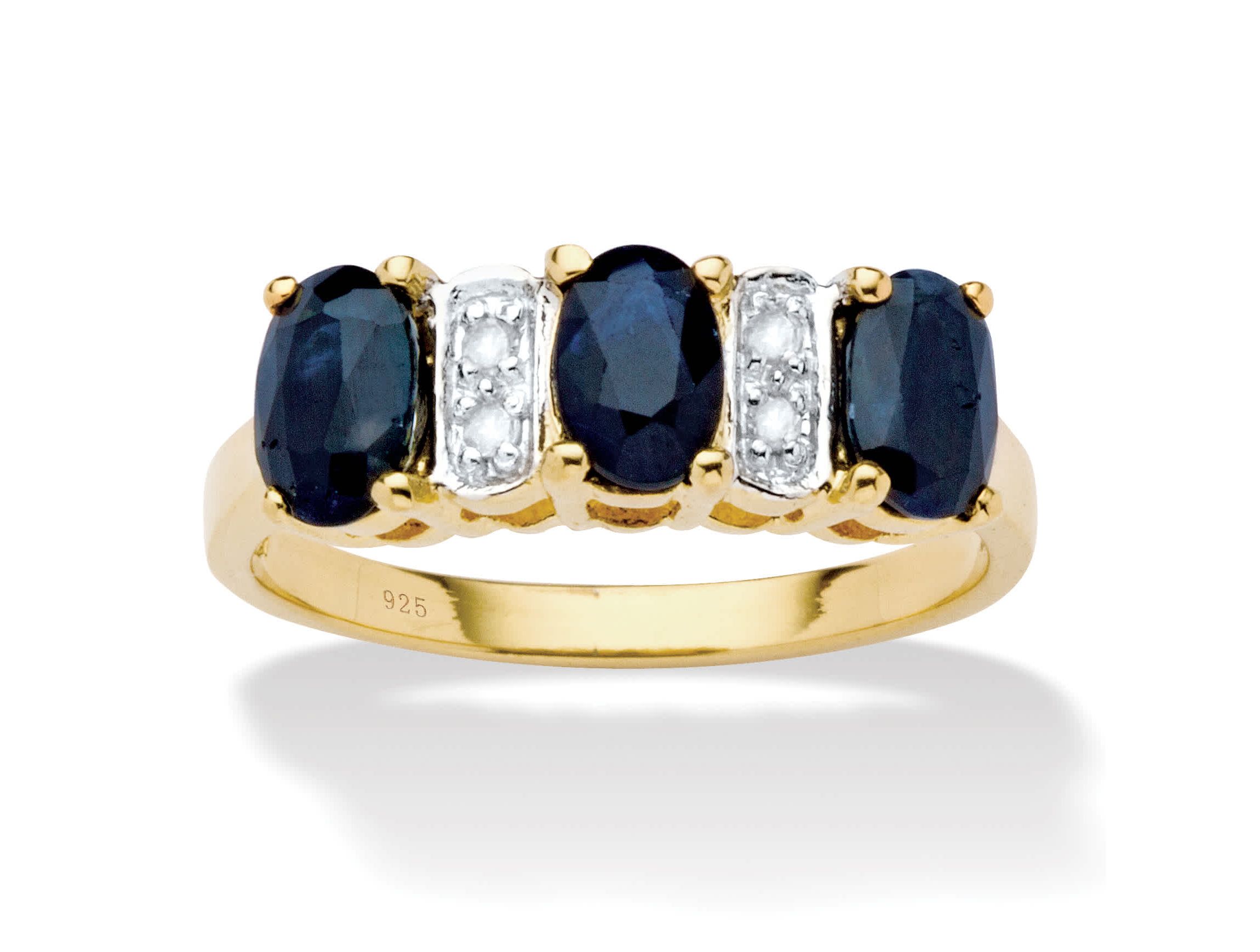 1.86 TCW Oval-Cut Genuine Blue Sapphire Gold-Plated Sterling Silver Ring