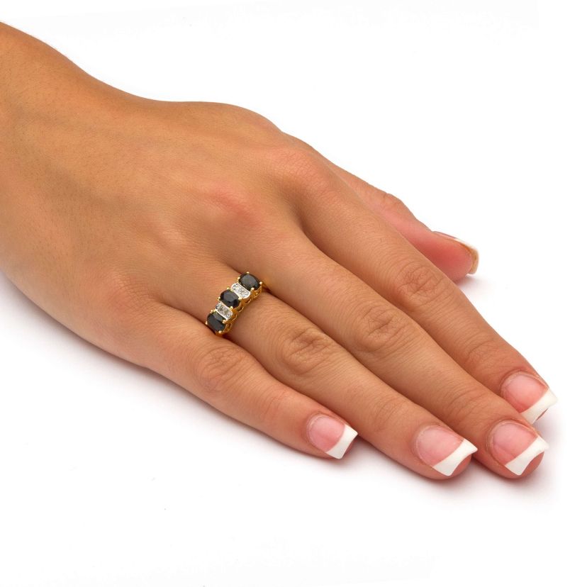 1.86 TCW Oval-Cut Genuine Blue Sapphire Gold-Plated Sterling Silver Ring