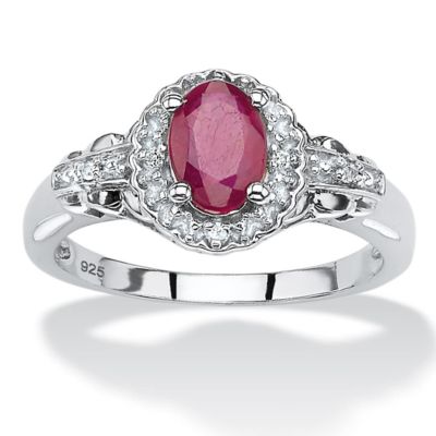 Seta Jewelry 1.18 TCW Oval Genuine Ruby and Topaz Halo Ring in .925 Sterling Silver, Red, 7