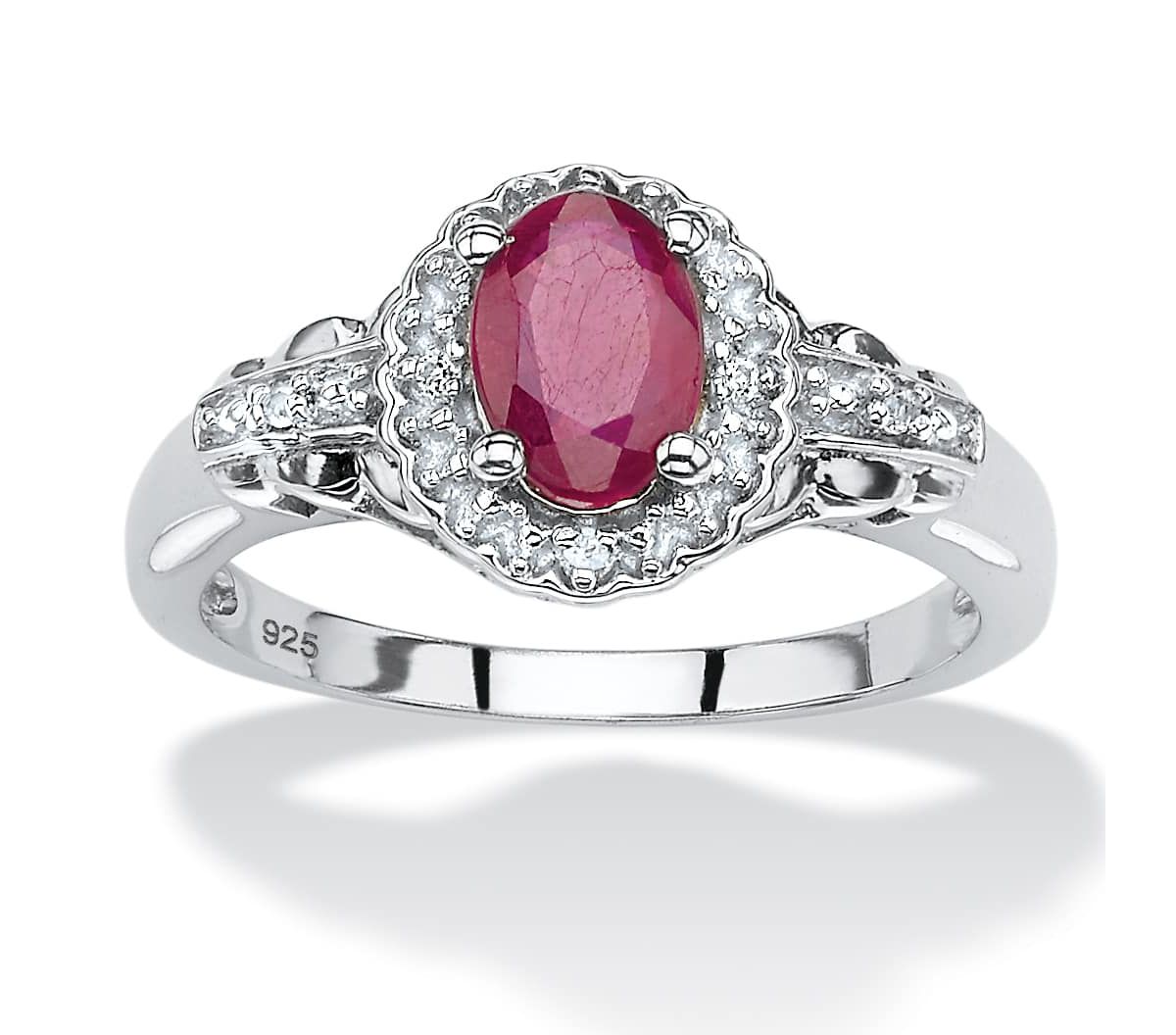 1.18 TCW Oval Genuine Ruby and Topaz Halo Ring in .925 Sterling Silver