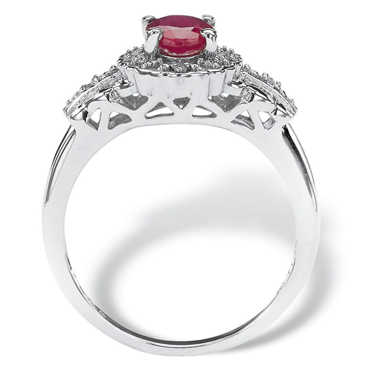 1.18 TCW Oval Genuine Ruby and Topaz Halo Ring in .925 Sterling Silver