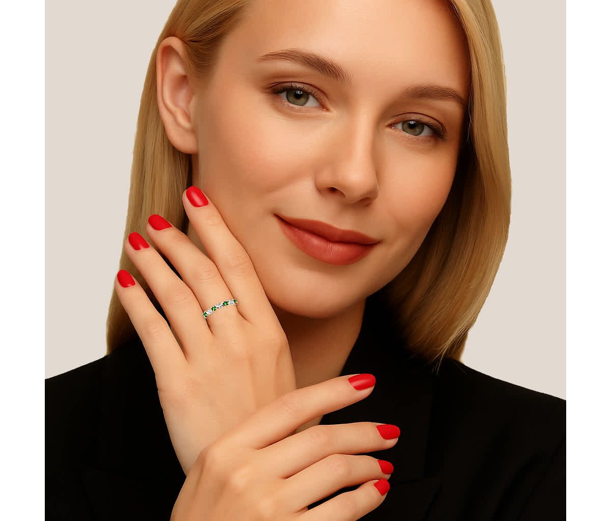 .32 TCW Genuine Round Emerald and Diamond Accent Ring in 10k Gold