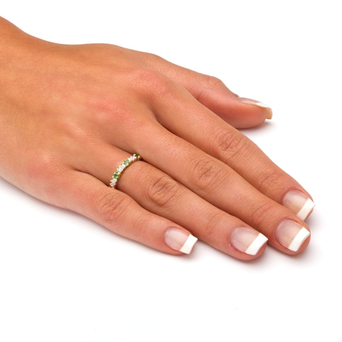 .32 TCW Genuine Round Emerald and Diamond Accent Ring in 10k Gold