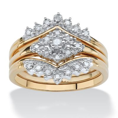 Seta Jewelry 1/5 TCW Diamond 18k Gold-plated Sterling Silver 3-Piece Bridal Engagement Wedding Ring Set, White