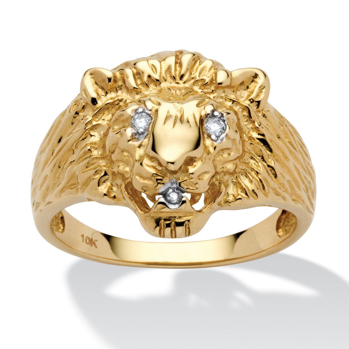 Mens Diamond Accent 10k Yellow Gold Lions Head Ring