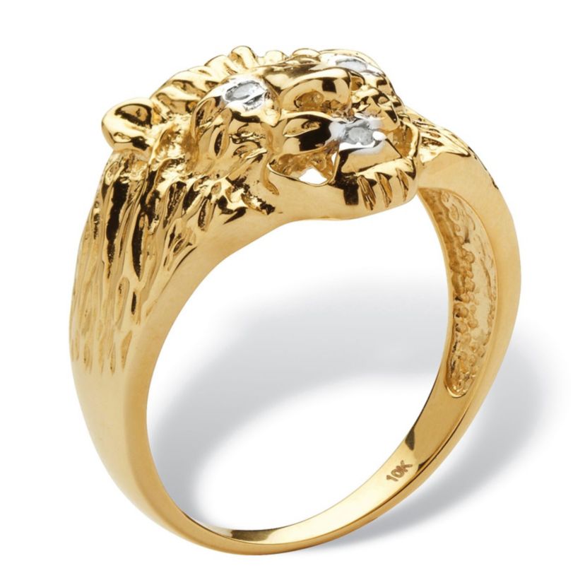 Mens Diamond Accent 10k Yellow Gold Lions Head Ring