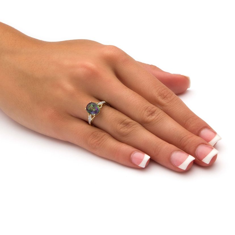 3.50 TCW Genuine Oval-Cut Fire Topaz and Diamond Accented Ring in 10k Gold