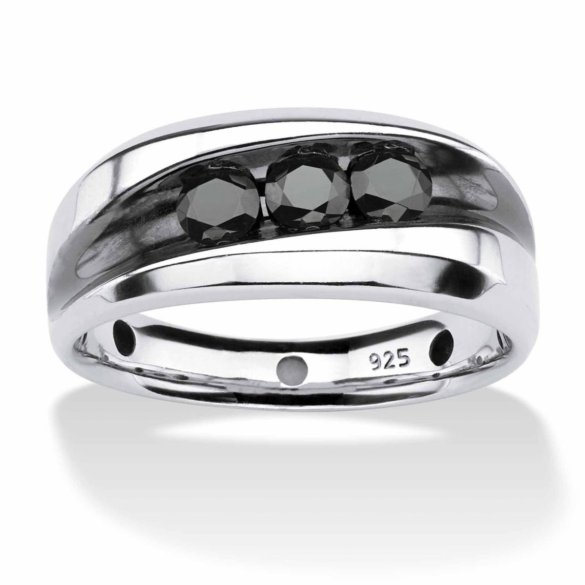 Mens 3/4 TCW Channel-Set Black Diamond Ring in Platinum-plated Sterling Silver