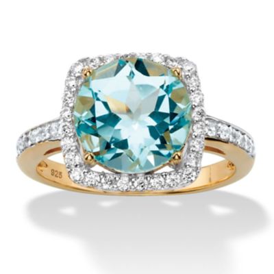 Seta Jewelry 5.86 TCW Genuine Sky Blue Topaz and Cubic Zirconia Halo Cocktail Ring in 14k Gold-plated Sterling Silver