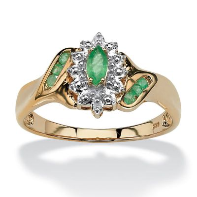 Seta Jewelry .38 TCW Marquise-Cut and Round Genuine Emerald Diamond Accent 18k Gold-plated Sterling Silver Ring, Green, 6