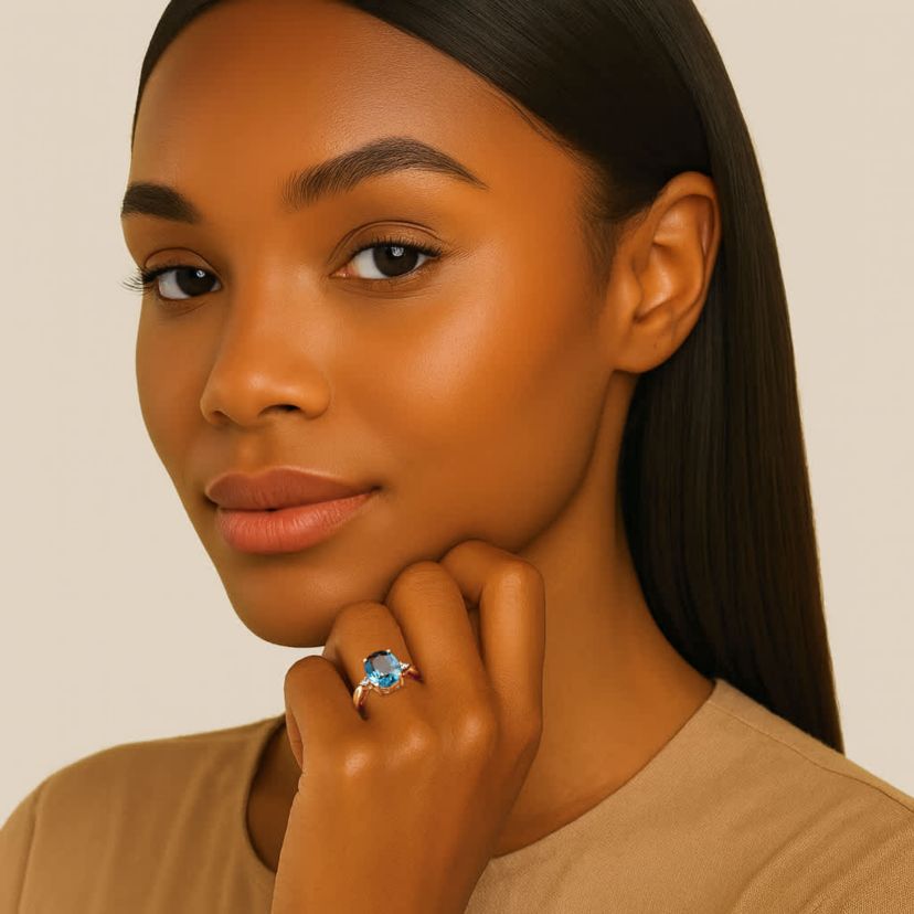 4.51 TCW Genuine London Blue Topaz Ring in Gold-Plated Sterling Silver
