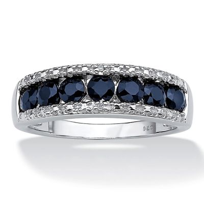 Seta Jewelry 1.06 TCW Genuine Round Blue Sapphire and Diamond Accent Ring in Platinum-plated Sterling Silver