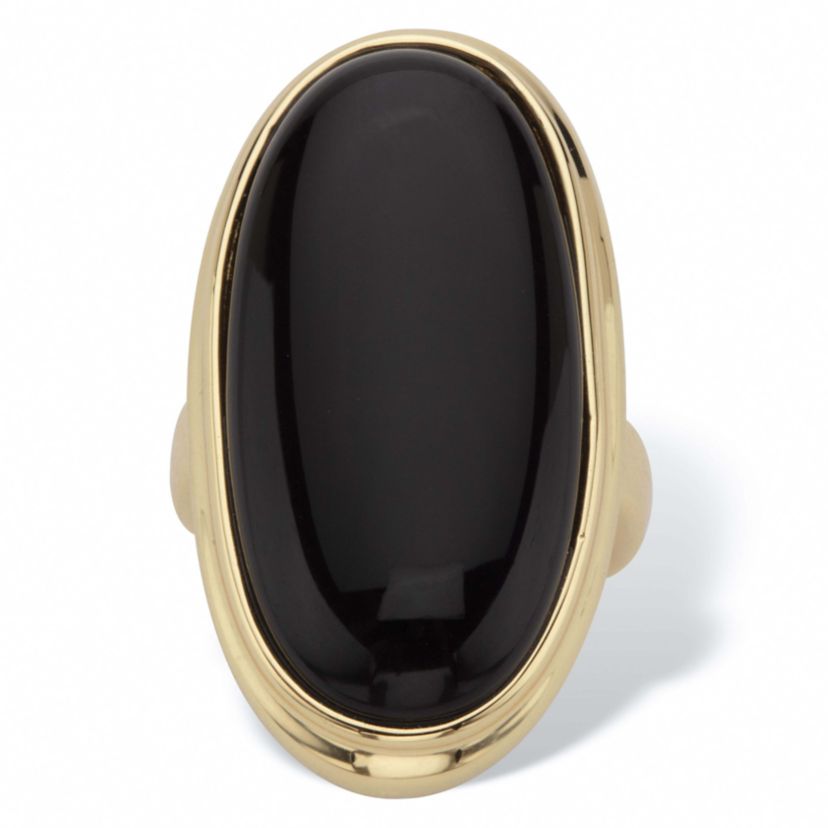 Oval-Shaped Genuine Onyx Yellow Gold-Plated Ring