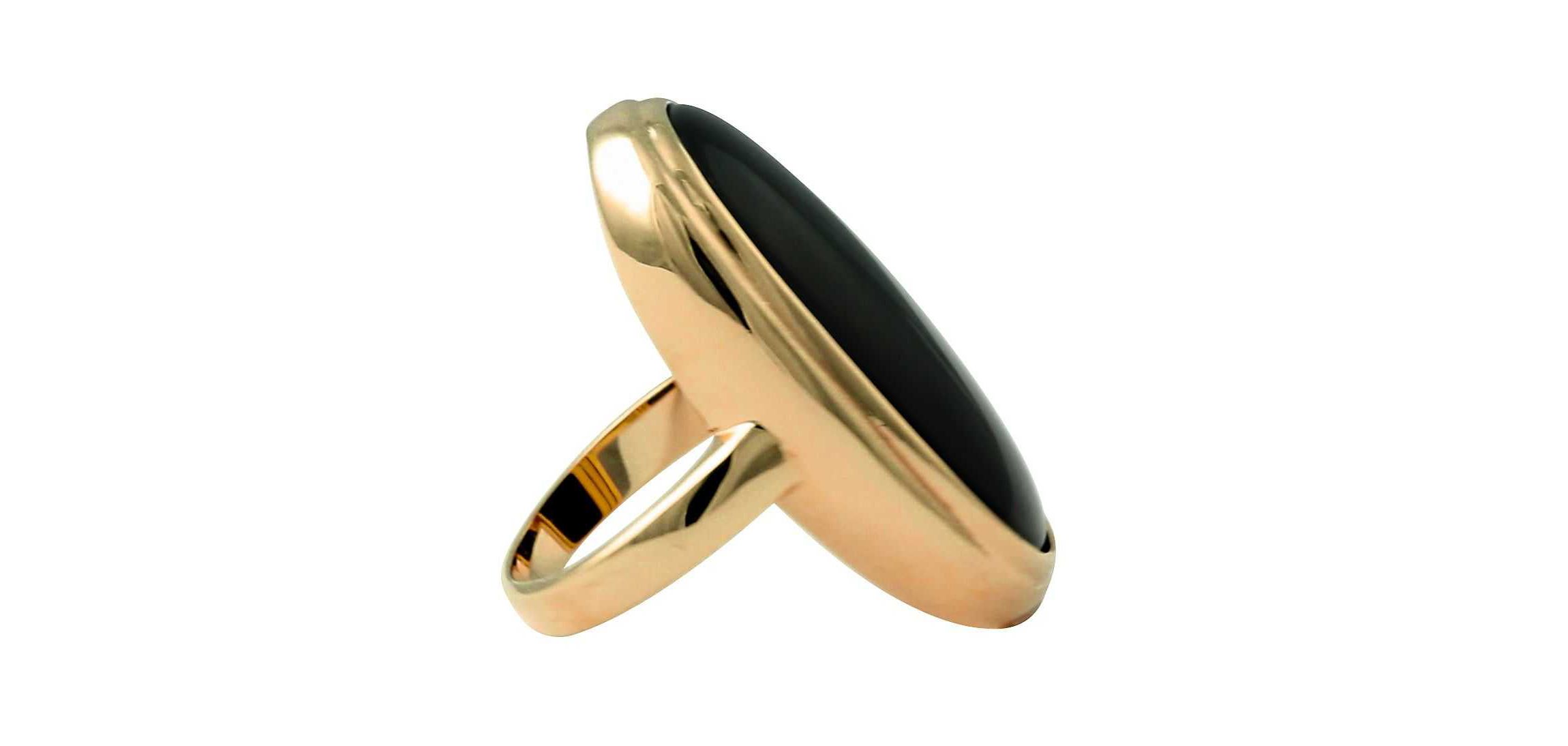 Oval-Shaped Genuine Onyx Yellow Gold-Plated Ring