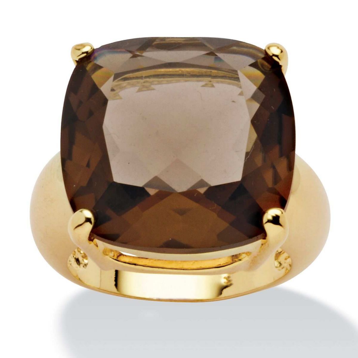 Gold-Plated Multi-Faceted Smoky Quartz Ring