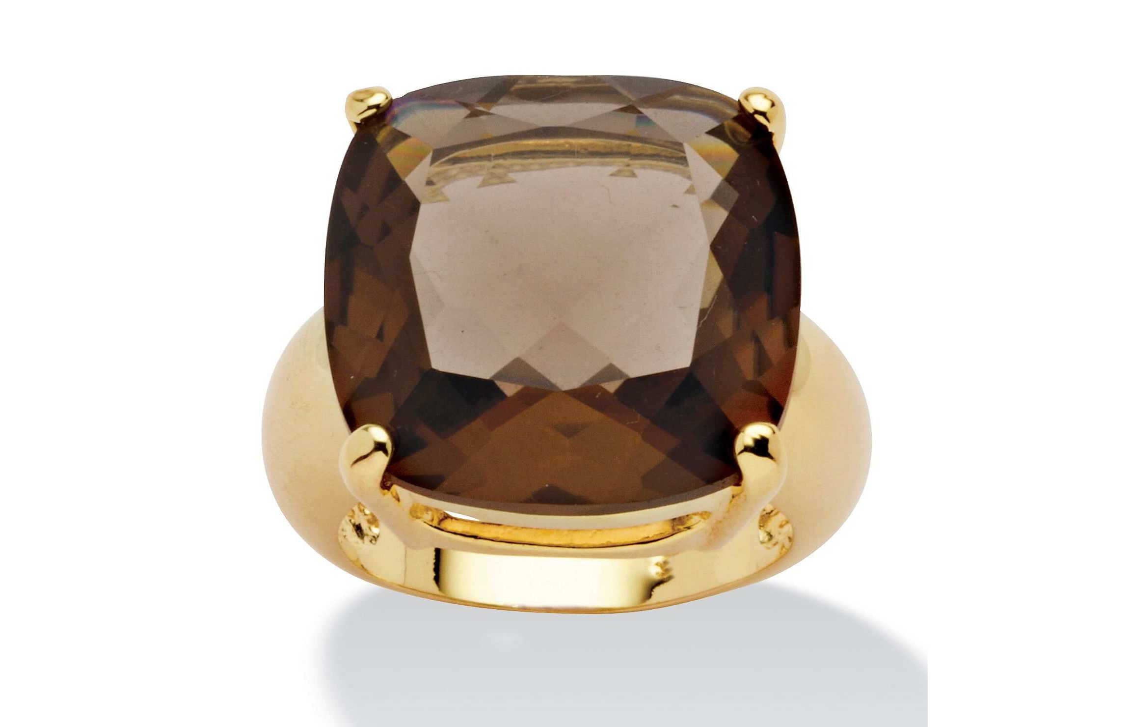 Gold-Plated Multi-Faceted Smoky Quartz Ring
