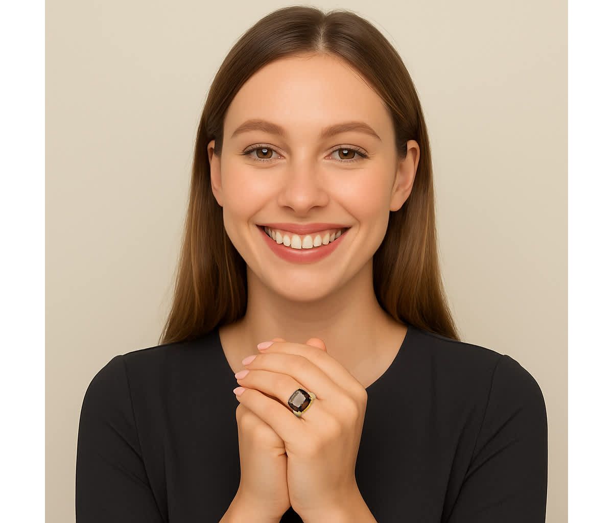 Gold-Plated Multi-Faceted Smoky Quartz Ring
