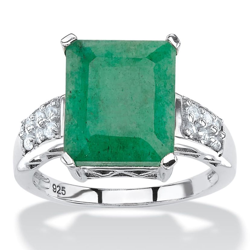 5.65 TCW Emerald-Cut Genuine Emerald & White Topaz Ring in .925 Sterling Silver