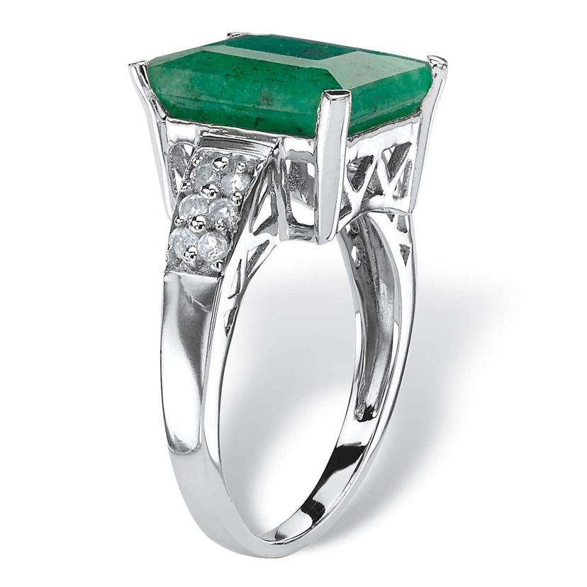 5.65 TCW Emerald-Cut Genuine Emerald & White Topaz Ring in .925 Sterling Silver