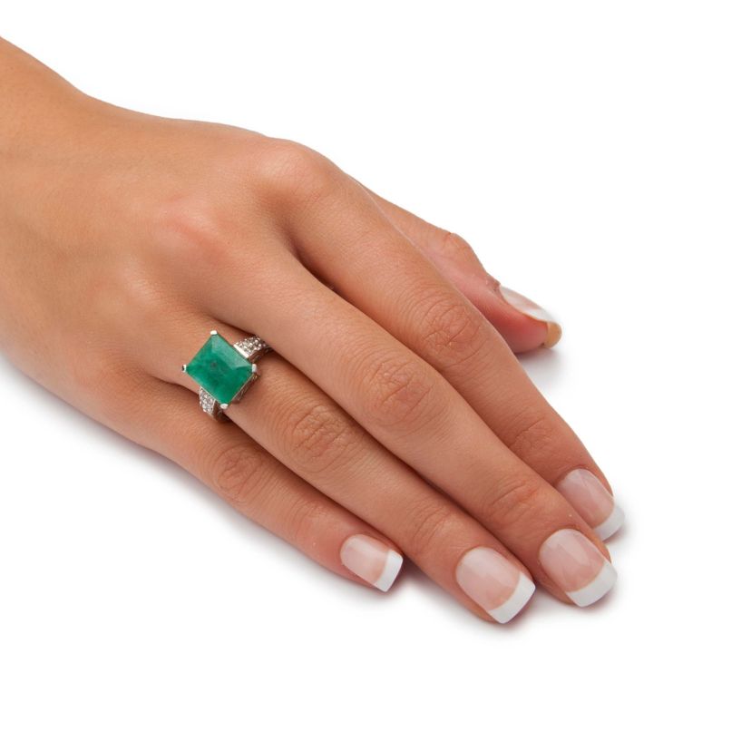 5.65 TCW Emerald-Cut Genuine Emerald & White Topaz Ring in .925 Sterling Silver