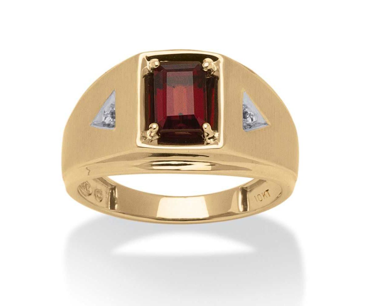 Mens 1.21 TCW Emerald-Cut Genuine Garnet and Diamond Accent Ring in 10k Gold