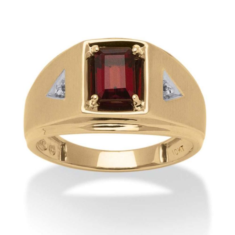 Mens 1.21 TCW Emerald-Cut Genuine Garnet and Diamond Accent Ring in 10k Gold
