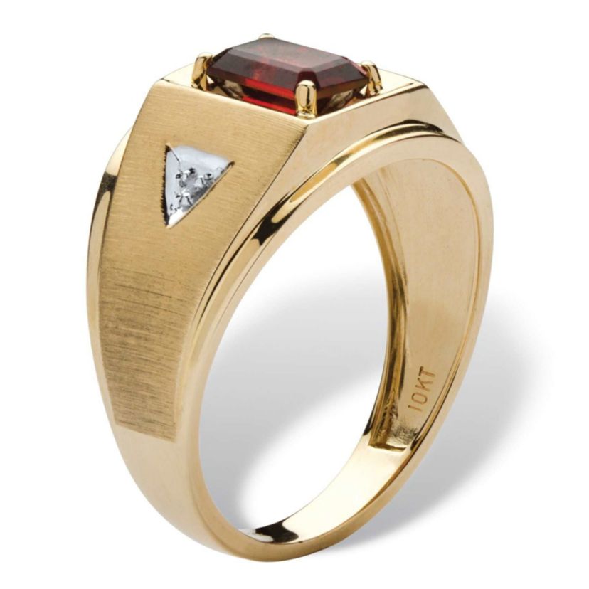Mens 1.21 TCW Emerald-Cut Genuine Garnet and Diamond Accent Ring in 10k Gold