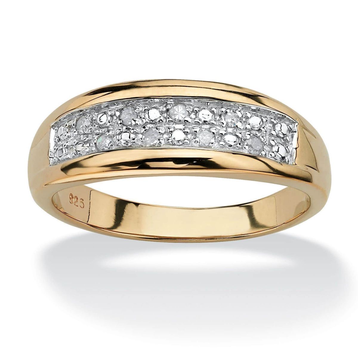 Mens 1/8 Cttw. Pave Gold-Plated Sterling Silver Diamond Wedding Band