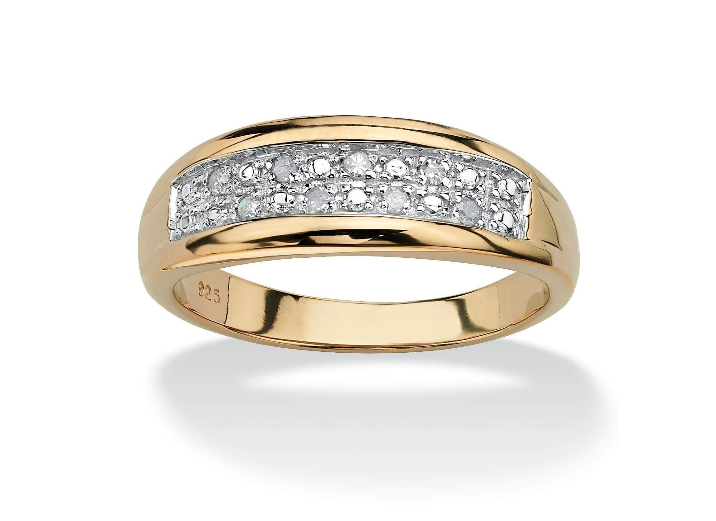 Mens 1/8 Cttw. Pave Gold-Plated Sterling Silver Diamond Wedding Band
