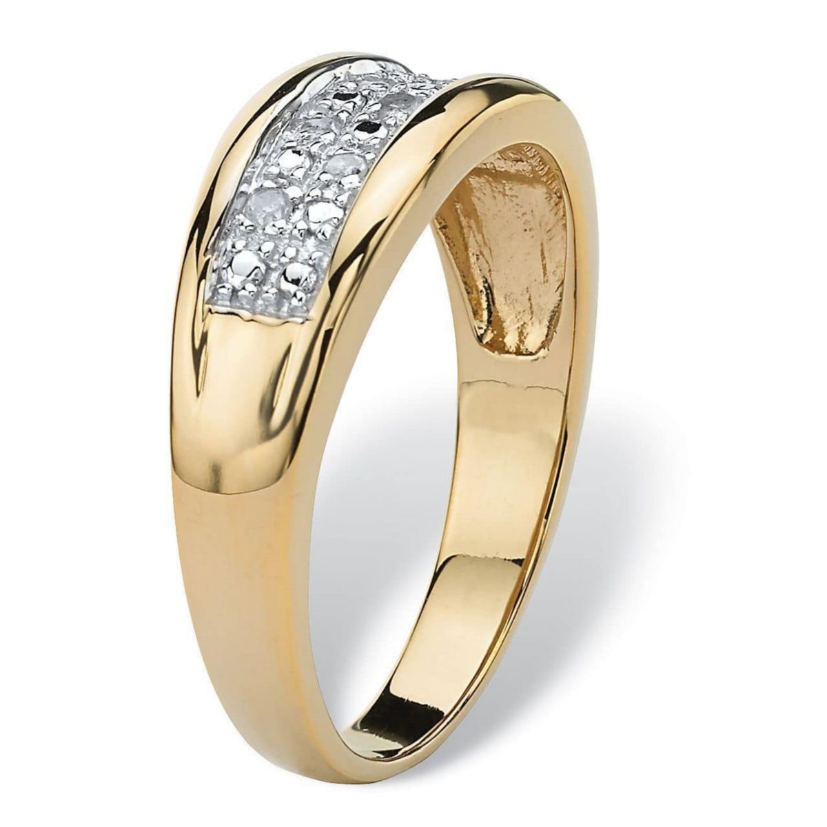 Mens 1/8 Cttw. Pave Gold-Plated Sterling Silver Diamond Wedding Band