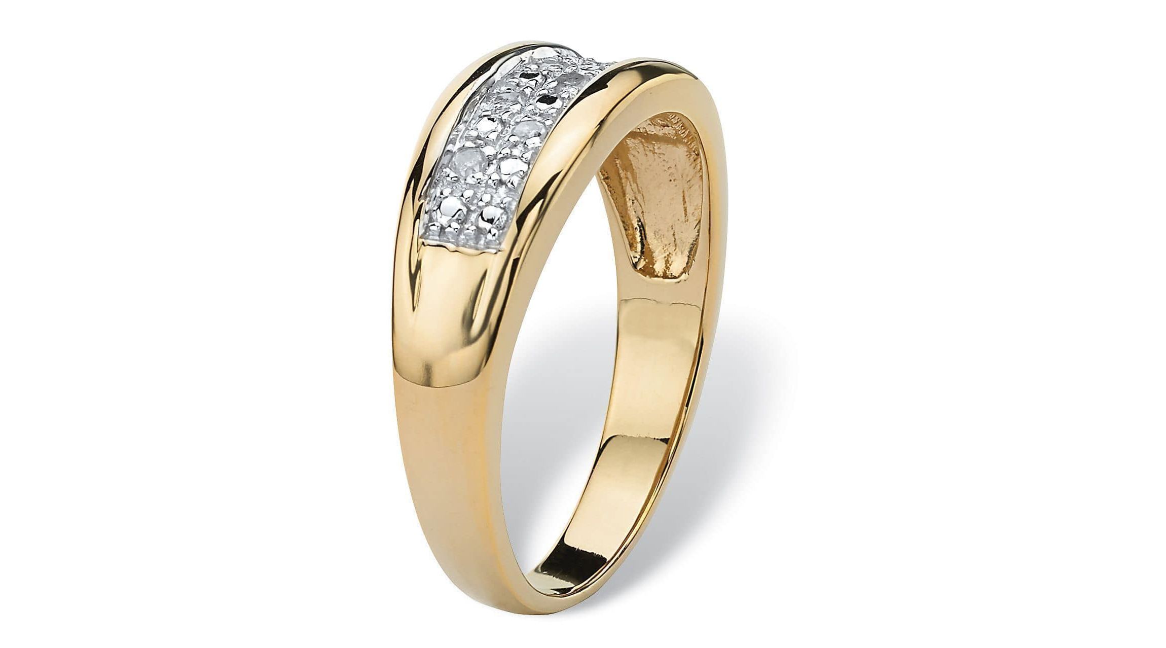 Mens 1/8 Cttw. Pave Gold-Plated Sterling Silver Diamond Wedding Band
