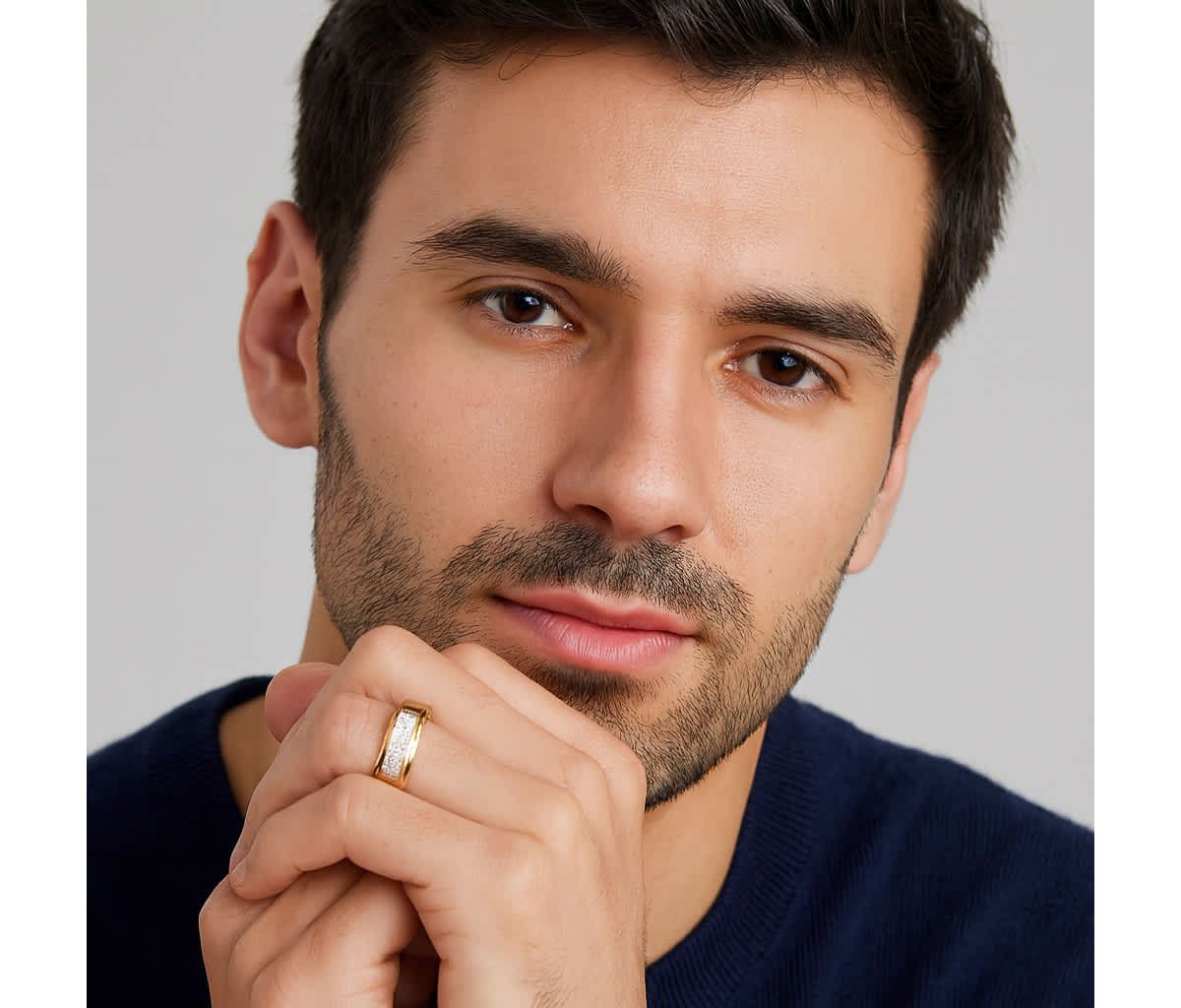 Mens 1/8 Cttw. Pave Gold-Plated Sterling Silver Diamond Wedding Band