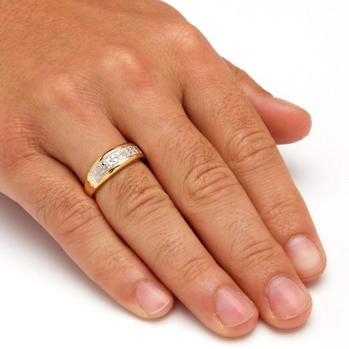 Mens 1/8 Cttw. Pave Gold-Plated Sterling Silver Diamond Wedding Band