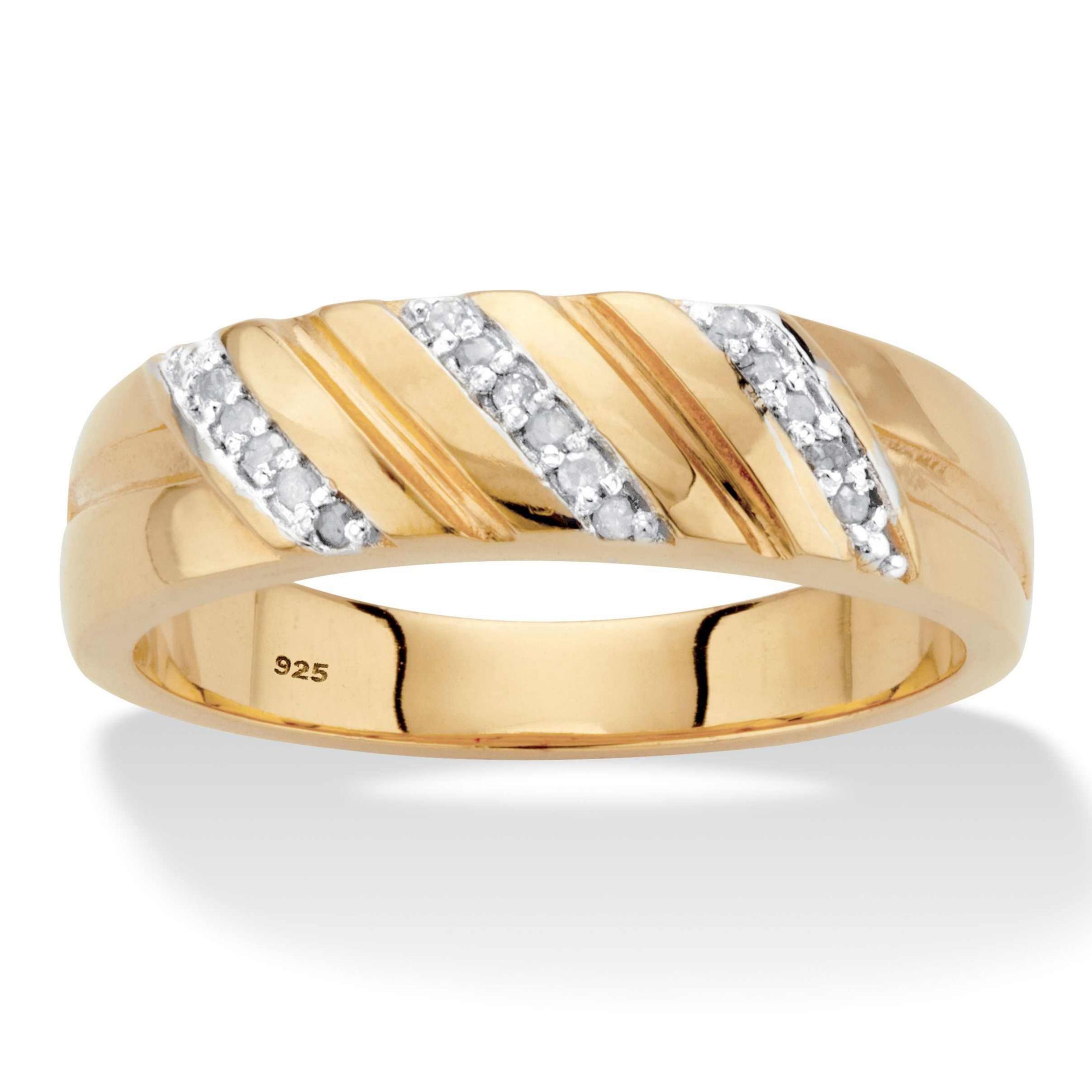 Mens Diamond Accent 18k Gold-plated Sterling Silver Diagonal Wedding Band