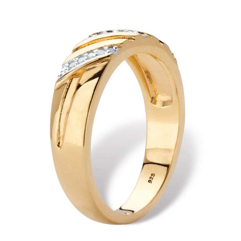 Mens Diamond Accent 18k Gold-plated Sterling Silver Diagonal Wedding Band