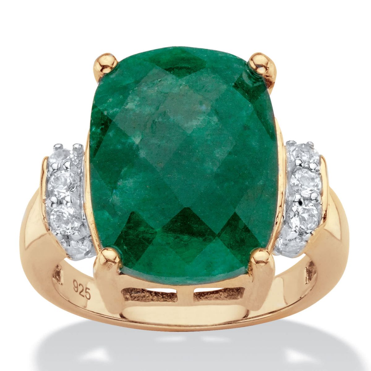 8.80 TCW Gold-Plated Sterling Silver Genuine Emerald and White Tanzanite Ring