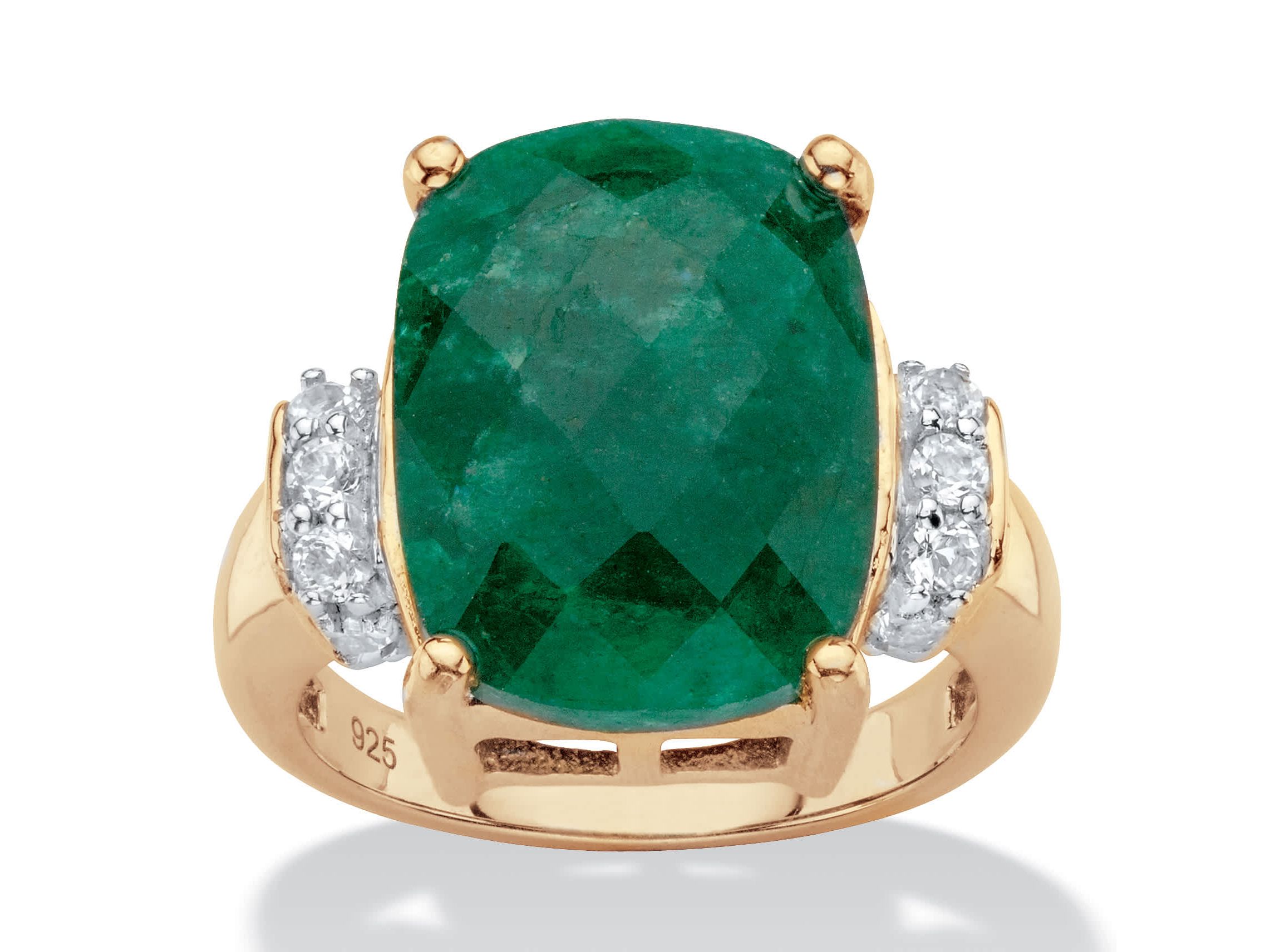 8.80 TCW Gold-Plated Sterling Silver Genuine Emerald and White Tanzanite Ring