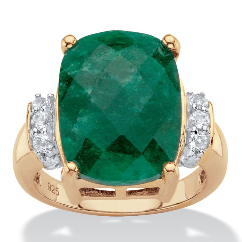 8.80 TCW Gold-Plated Sterling Silver Genuine Emerald and White Tanzanite Ring